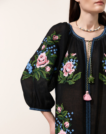 Evelina black women's dress with floral embroidery - Image #7