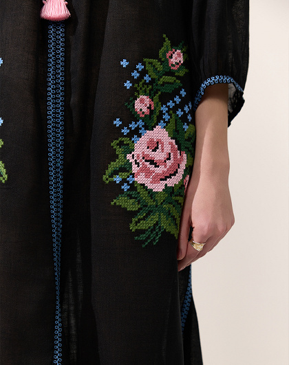 Evelina black women's dress with floral embroidery - Image #8