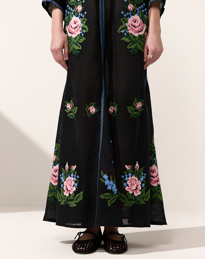 Evelina black women's dress with floral embroidery - Image #9