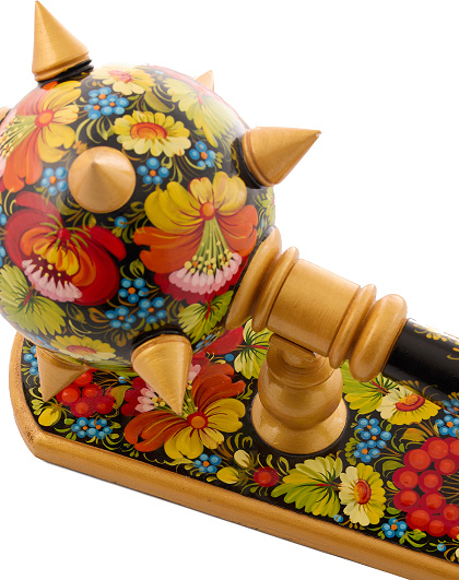 Wooden mace on a stand, hand-painted in Petrykivka style - Image #8