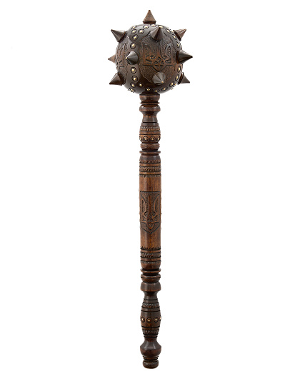 Carved wooden mace the Tryzub with coat of arms on top and handle, 50 cm - Image #2