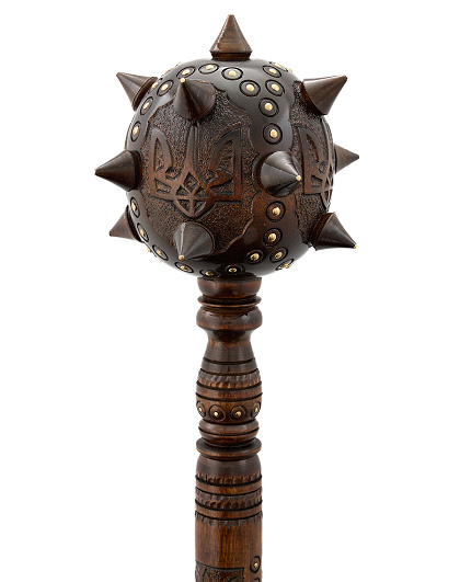 Carved wooden mace the Tryzub with coat of arms on top and handle, 50 cm - Image #3
