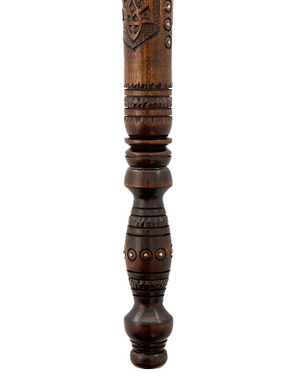 Carved wooden mace the Tryzub with coat of arms on top and handle, 50 cm - Image #4