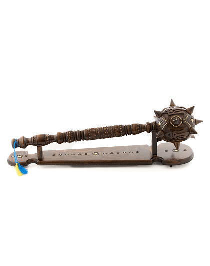 Carved wooden mace Trident on a stand, 55 cm - Image #2