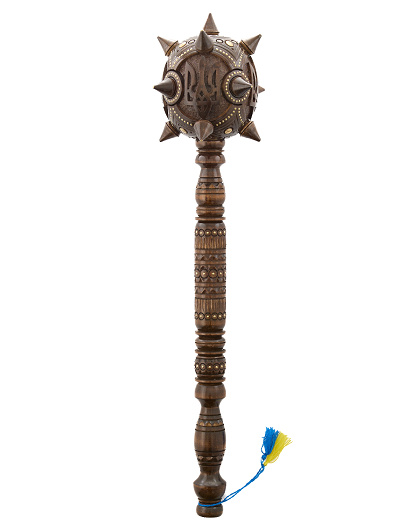 Carved wooden mace Trident on a stand, 55 cm - Image #3