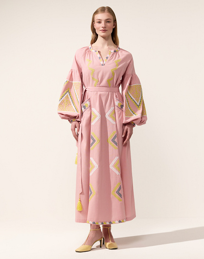 Vyriy maxi dress in pink linen - Image #1