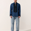 Men's shirt Night in navy blue with black embroidery - Image #9
