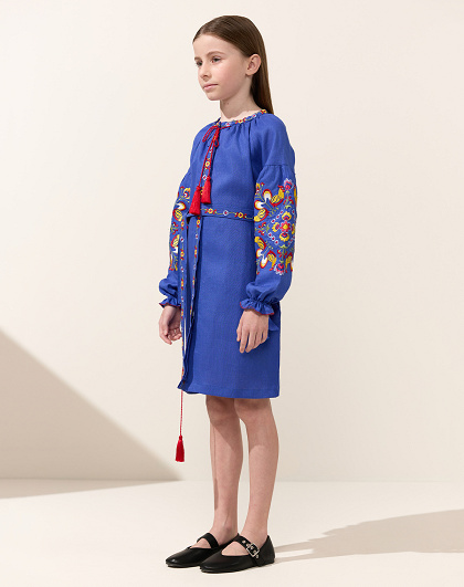 Girl's dress Bright roosters with colored embroidery - Image #2