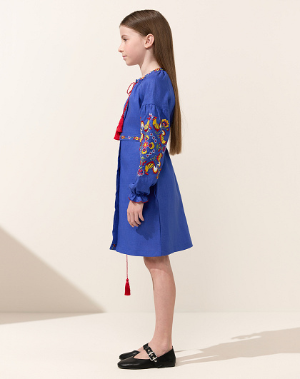 Girl's dress Bright roosters with colored embroidery - Image #3