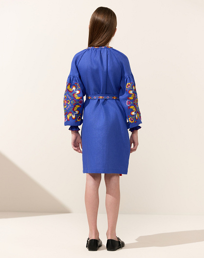 Girl's dress Bright roosters with colored embroidery - Image #4