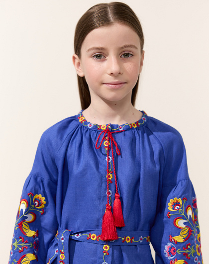 Girl's dress Bright roosters with colored embroidery - Image #5