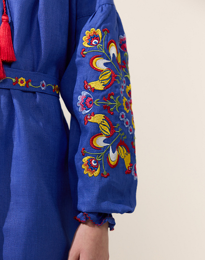 Girl's dress Bright roosters with colored embroidery - Image #7