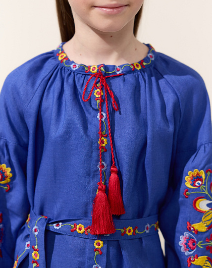 Girl's dress Bright roosters with colored embroidery - Image #6