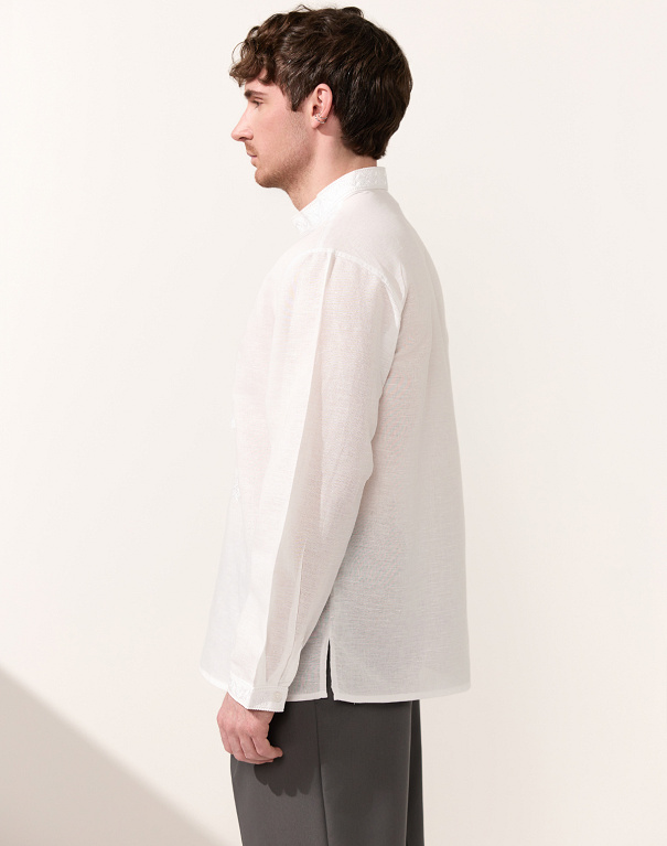 Shirt for men Bilosvit white with white embroidery, long sleeves - Image #3