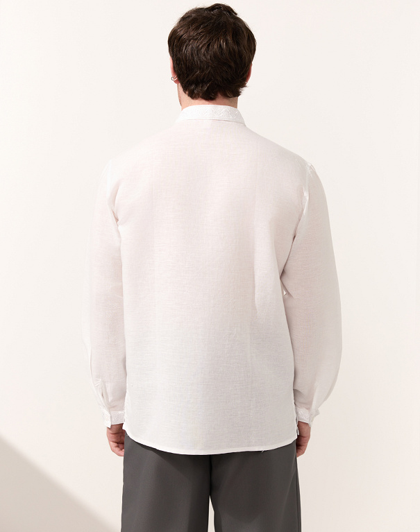 Shirt for men Bilosvit white with white embroidery, long sleeves - Image #4