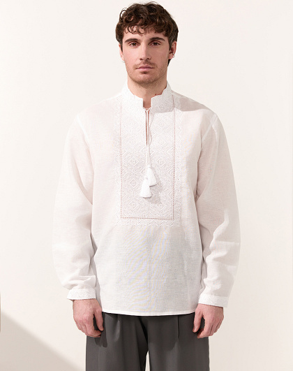 Shirt for men Bilosvit white with white embroidery, long sleeves - Image #1