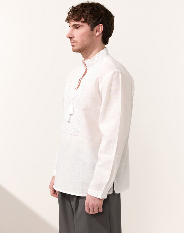 Shirt for men Bilosvit white with white embroidery, long sleeves - Image #2