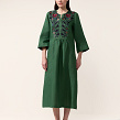 Peony embroidered dress made of green linen - Image #1