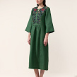 Peony embroidered dress made of green linen - Image #2