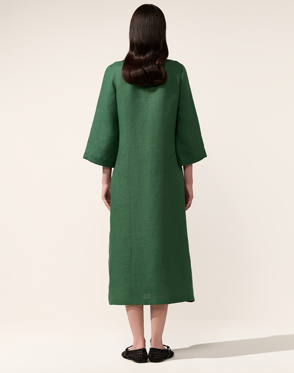 Peony embroidered dress made of green linen - Image #4