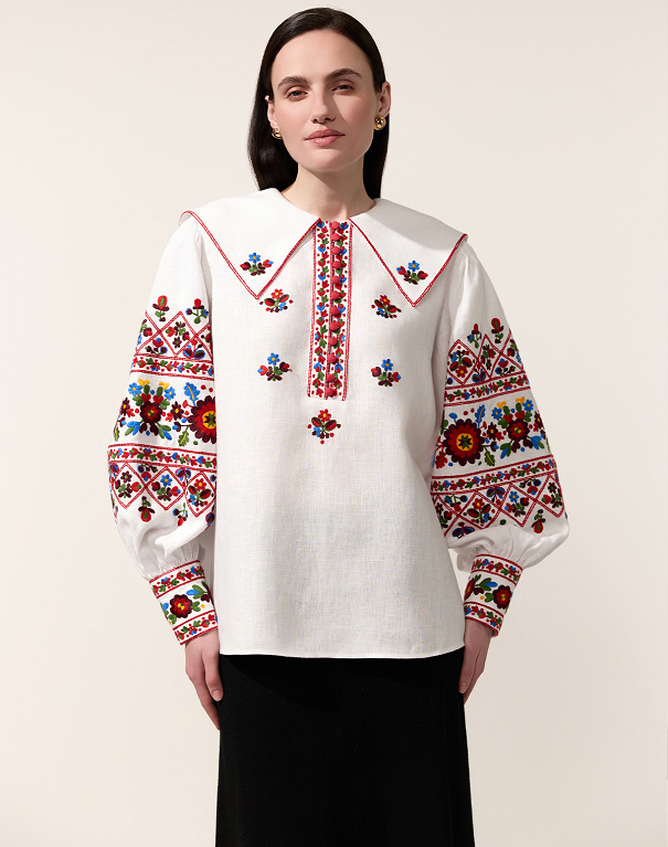 Лляна вишита сорочка Яворівська із широким комірцем - Зображення №1