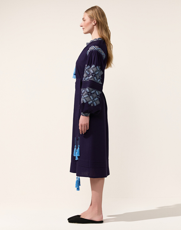 Midi dress Heritage in navy blue linen - Image #3