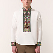 Borshchiv white men's shirt with colorful geometric embroidery - Image #1
