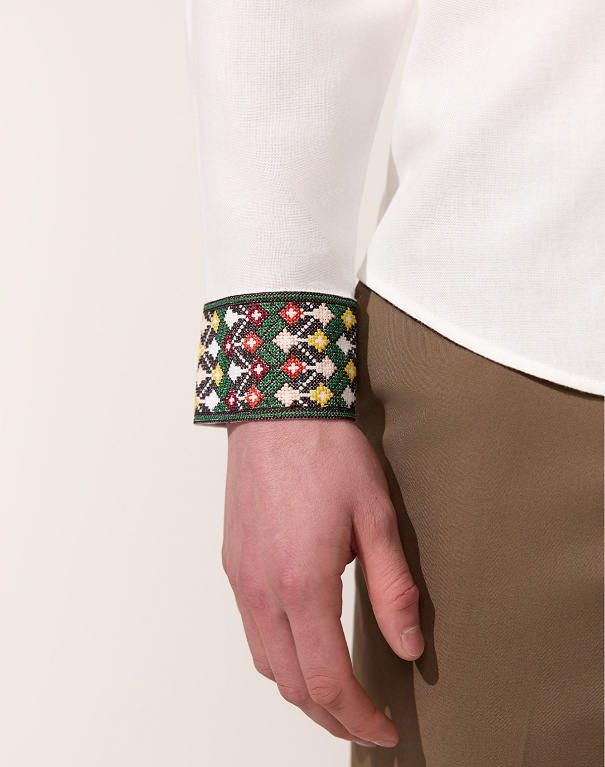 Borshchiv white men's shirt with colorful geometric embroidery - Image #7